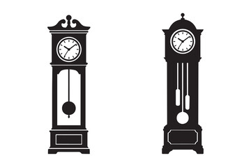 Simple grandfather clock silhouette with white background