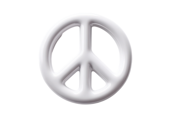 A simple, three-dimensional, white peace symbol
