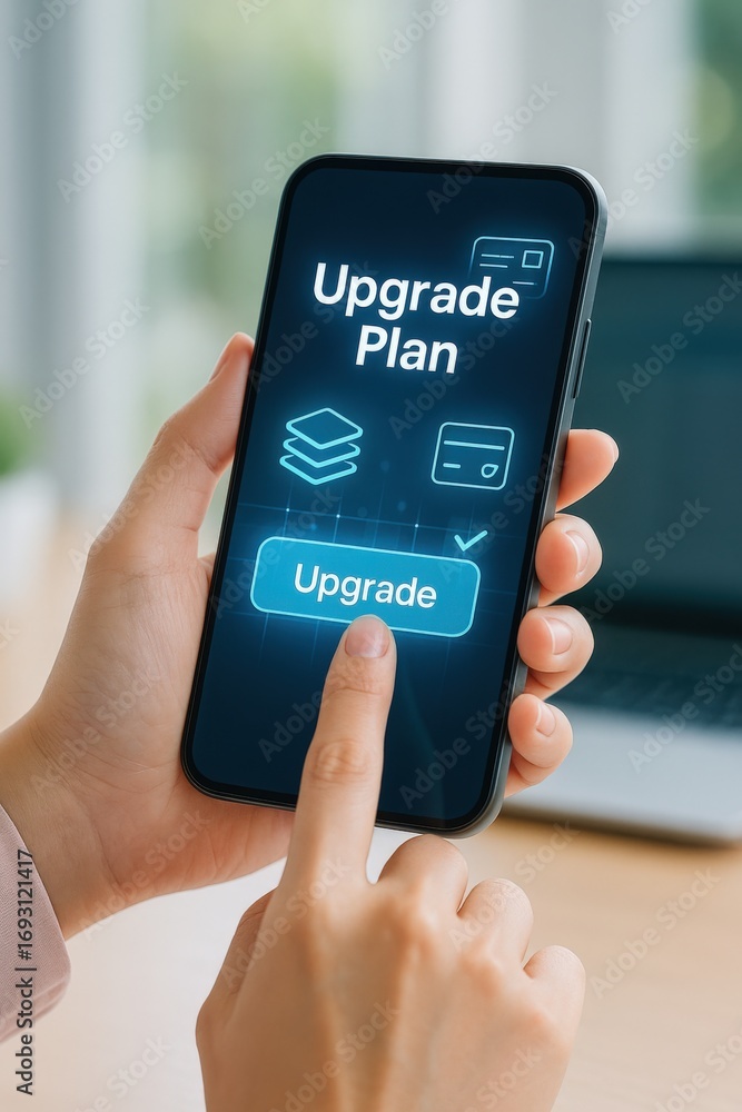 Aufkleber mobile upgrade plan action modern office digital content bright environment close-up view technology