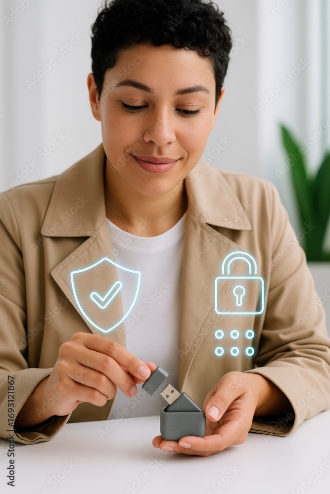 Poster securing data with usb devices office space digital security modern environment close-up perspective