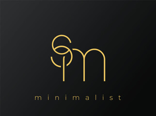 SM Minimalist Logo with Interlocking Shapes on Solid Black Background. A clean and modern minimalist logo design.