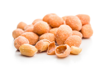Peanuts in a crispy crust isolated on white background.