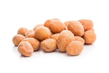 Peanuts in a crispy crust isolated on white background.
