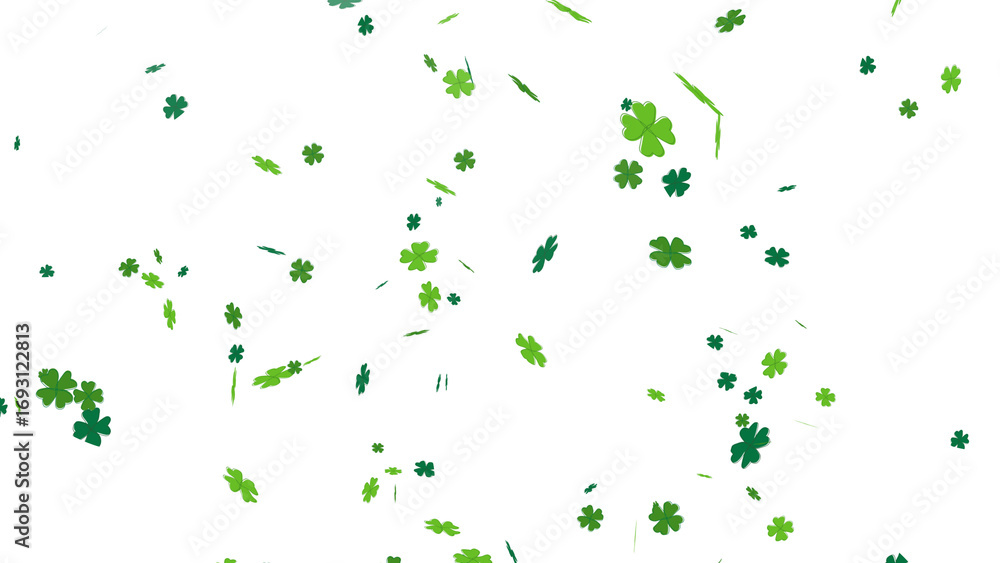 Poster dynamic composition of green four-leaf clover images falling randomly. festive st. patrick's day gra