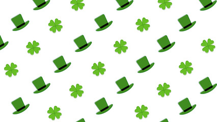 St. Patrick's Day seamless pattern with green leprechaun hats and four-leaf clovers. Festive Irish...