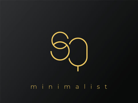 SQ Minimalist Logo with Interlocking Shapes on Solid Black Background. A clean and modern minimalist logo design.