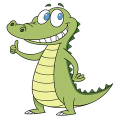 Smiling Cartoon Alligator Pointing. Vector Clip-Art Icon for Stock Images.

