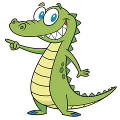 Obraz premium Smiling Cartoon Alligator Pointing. Vector Clip-Art Icon for Stock Images.