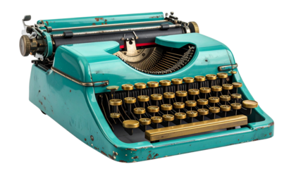 Turquoise Vintage Typewriter Isolated on Transparent Background