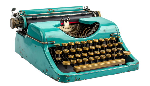 Turquoise Vintage Typewriter Isolated on Transparent Background - Powered by Adobe