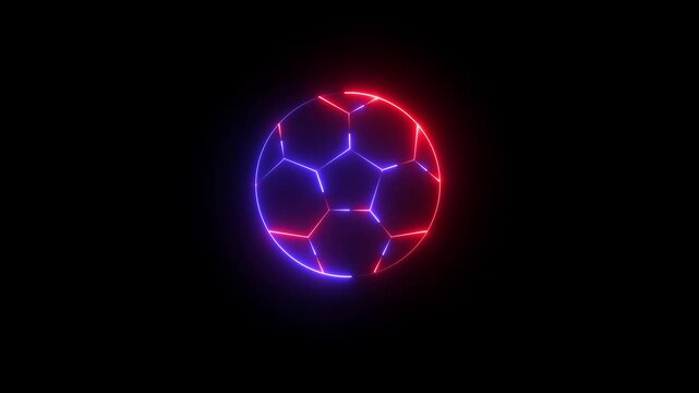 Football icon animation with glowing neon. Animation of Glowing neon  football ball icon isolated. football ball icon isolated on black background. 4K Video football motion graphic animation.