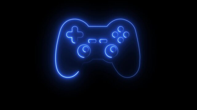 Glowing colorful neon line Gamepad icon isolated on black background. Game station controller, play console, joypad for video games. Game pad icon Game controller. Digital Game play 4k animation.