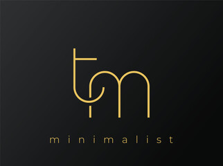 TM Minimalist Logo with Interlocking Shapes on Solid Black Background. A clean and modern minimalist logo design.