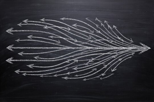 Chalk arrows on blackboard converging