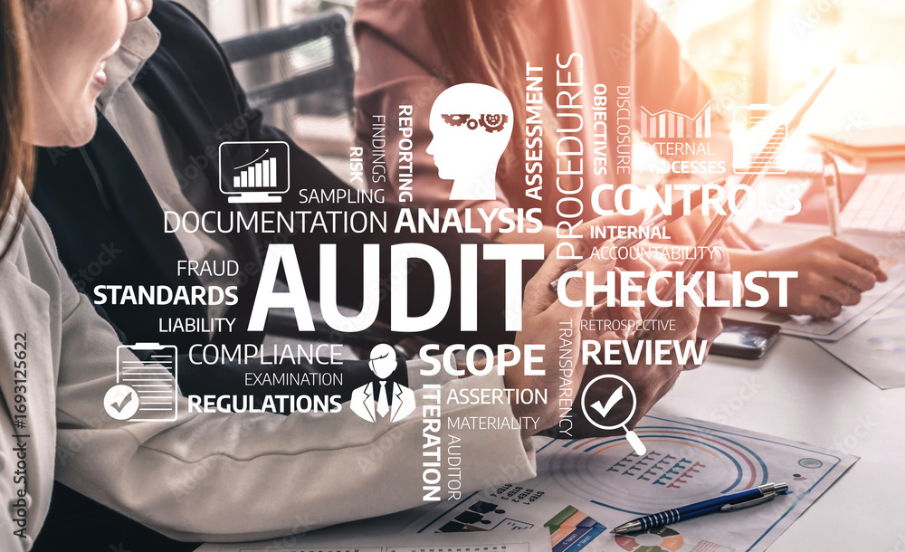 Poster this image illustrates the essential elements of an audit process in a business setting, highlightin