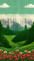 Mountain Landscape Knitted Art