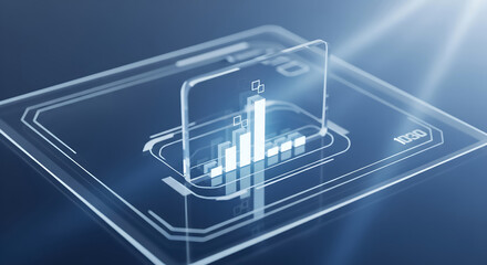 Futuristic Glass Pie Chart Assembling on a HUD Interface