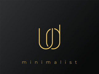 UD Minimalist Logo with Interlocking Shapes on Solid Black Background. A clean and modern minimalist logo design.