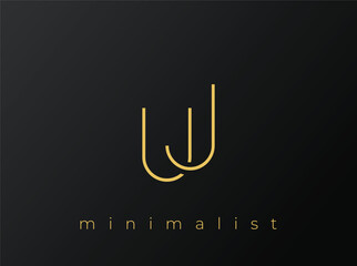 UJ Minimalist Logo with Interlocking Shapes on Solid Black Background. A clean and modern minimalist logo design.