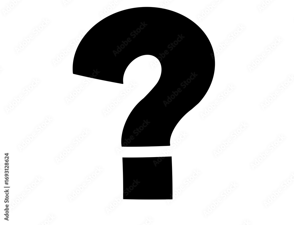 Poster a bold, black question mark symbol isolated on a clean transparent background, representing inquiry,