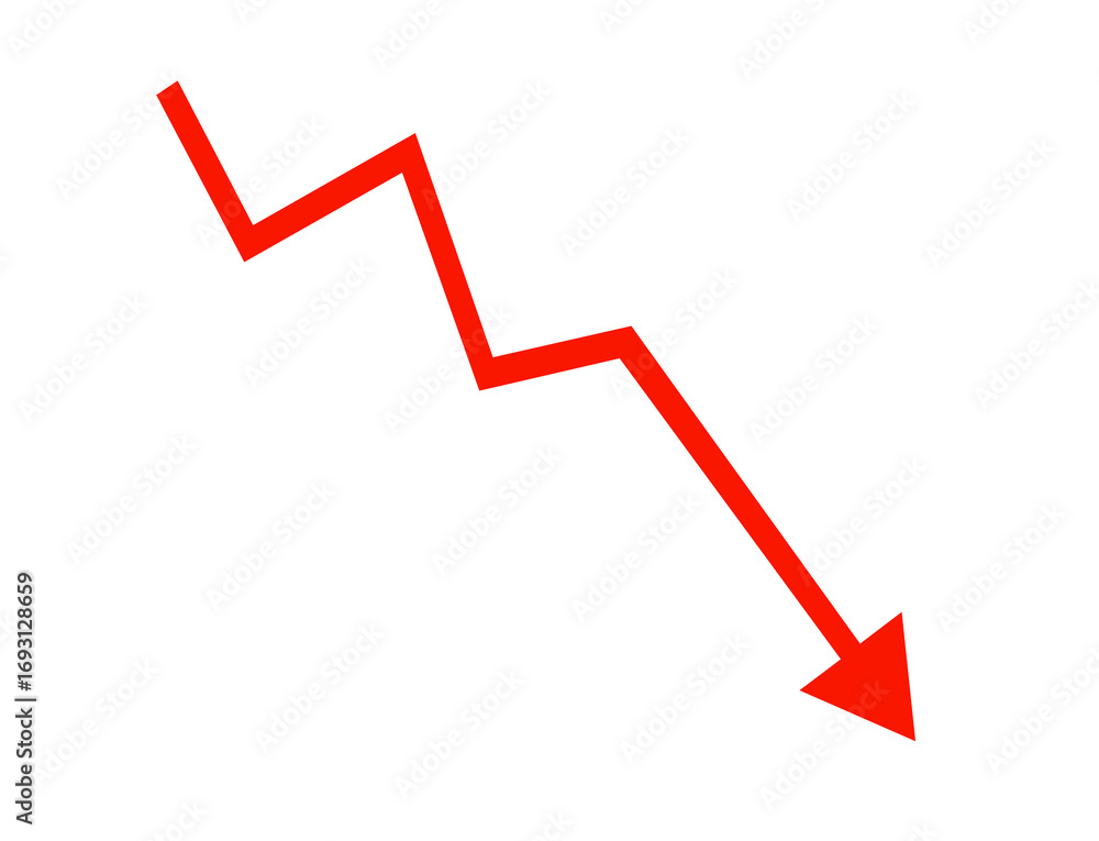 Poster a stark red arrow graph descending sharply, representing a decline in market performance or negative