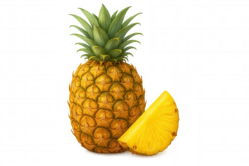 Ripe pineapple slice revealing golden interior, showcasing tropical fruit's vibrant texture against clean transparent backdrop