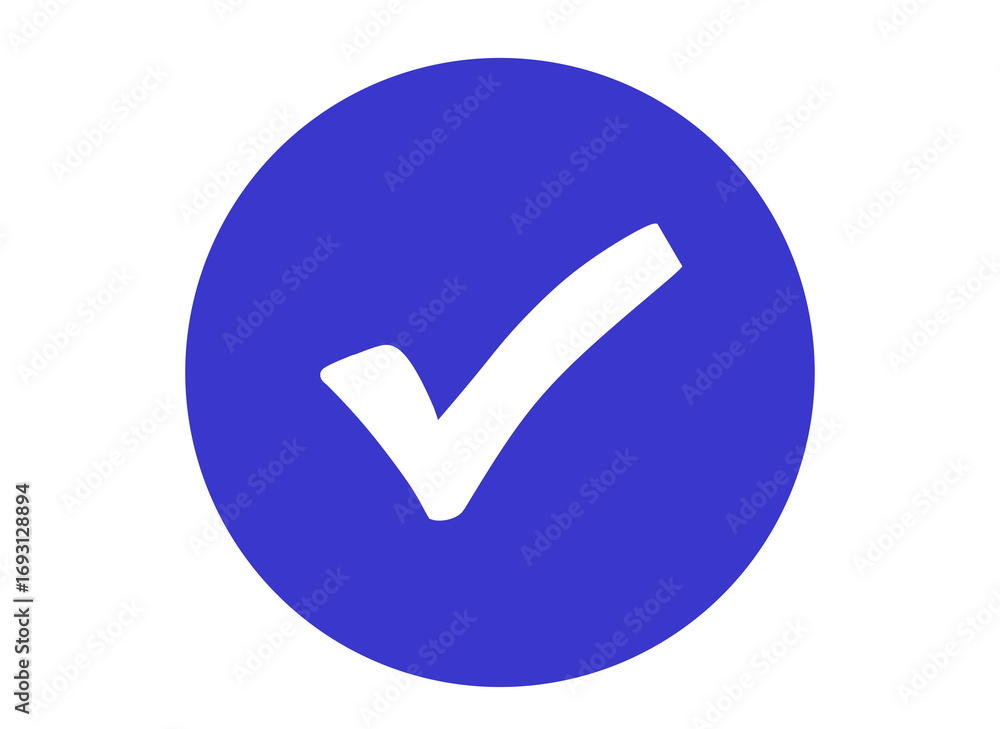 Poster a white check mark symbol inside a solid blue circle, representing a positive confirmation or comple