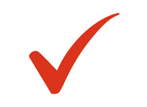 A bright red check mark symbol isolated on a clean transparent background, representing approval, correctness, or completion of a task