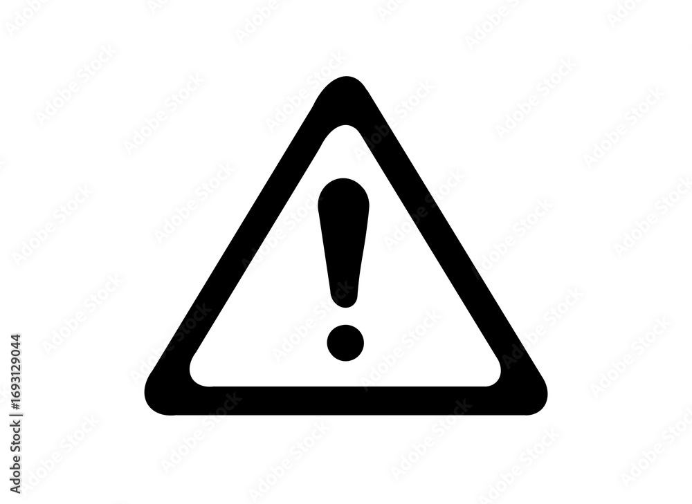 Poster black and white warning triangle symbol with an exclamation mark inside, isolated on transparent bac