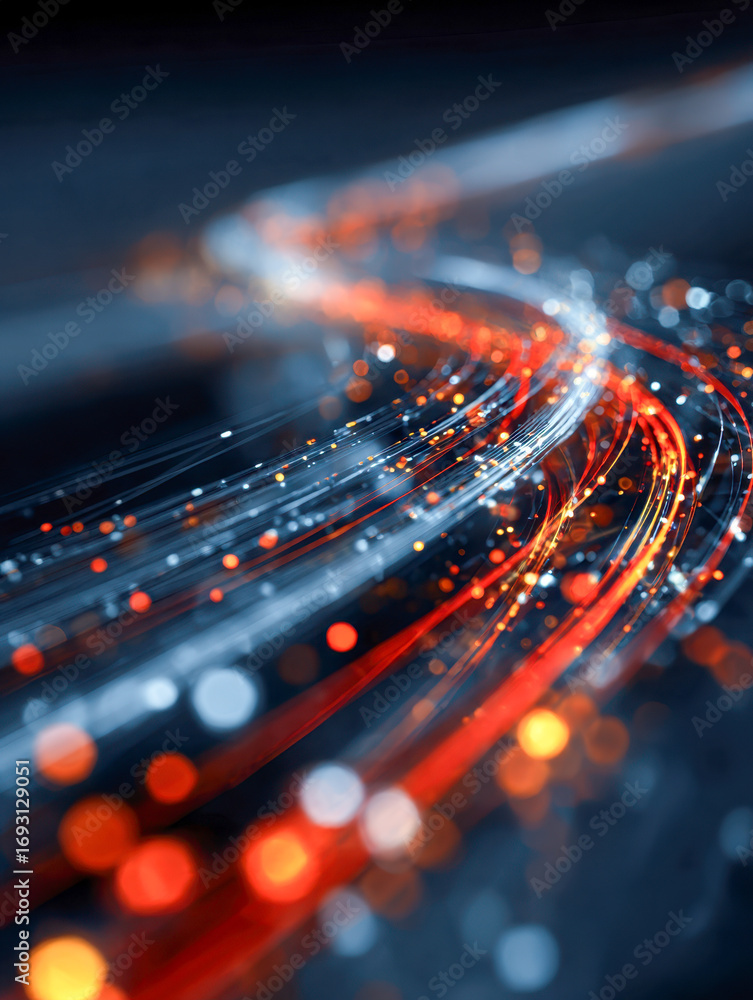 Poster abstract long exposure image of dynamic city traffic at night with glowing light trails and bokeh ef