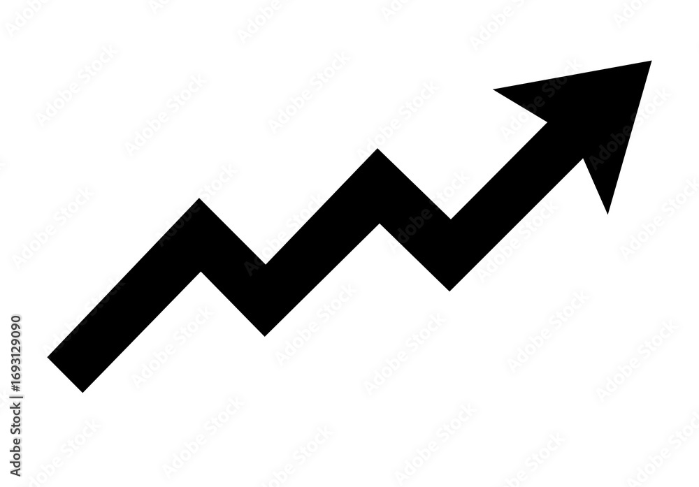 Poster black arrow graph showing upward trend and progress, isolated on transparent background
