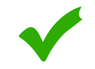 Vibrant green check mark symbol, indicating approval or correctness, isolated on transparent background