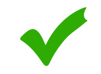 Vibrant green check mark symbol, indicating approval or correctness, isolated on transparent background