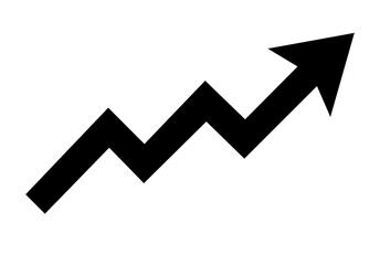 Black arrow graph showing upward trend and progress, isolated on transparent background