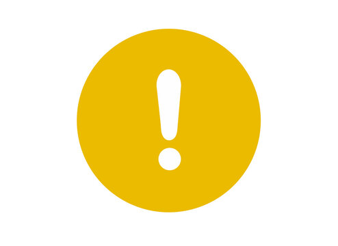 A yellow circle with a white exclamation mark inside, isolated on a transparent background, symbolizing a warning or important notice