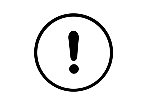 A black exclamation mark inside a black circle on a transparent background, symbolizing a warning, alert, or important notice, often used to draw attention to potential hazards or critical information