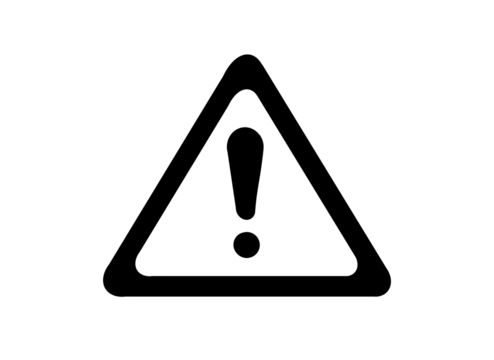 Black and white warning triangle symbol with an exclamation mark inside, isolated on transparent background