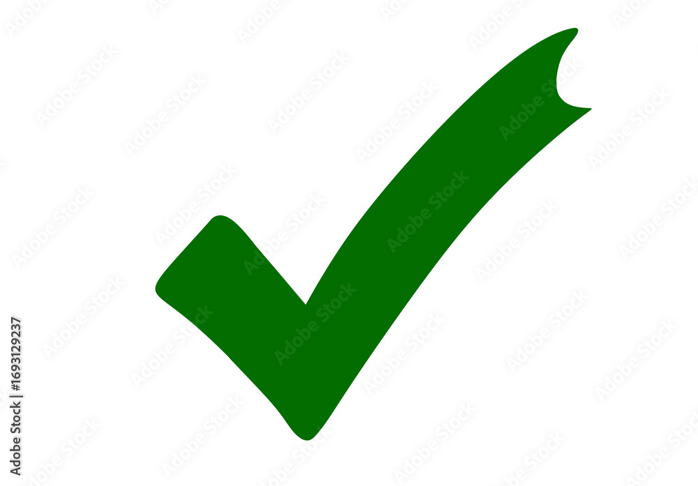 Poster a simple green check mark symbol isolated on a plain transparent background, representing confirmati