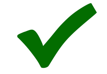 A simple green check mark symbol isolated on a plain transparent background, representing confirmation, approval, or a correct choice in a clear and minimalist graphic