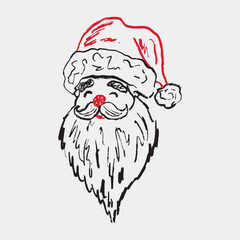 Hand-drawn sketch of Santa Claus with a hat, and a long beard, a classic symbol of Christmas and holiday cheer. Vector sketch illustration in vintage crayon style. Merry Christmas greeting card