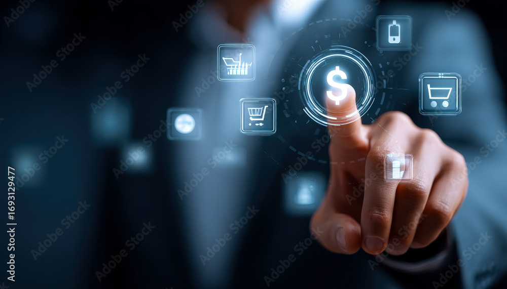 Poster digital shopping and payment concepts with a futuristic touch