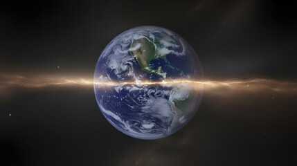 Fototapeta premium Earth planet split by glowing orange energy beam in dark space