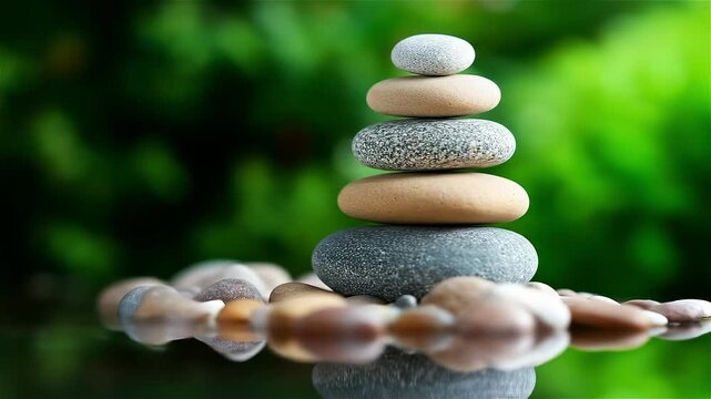 Captivating tranquility amidst nature with a harmonious stack of stones bathed in soft light reflecting serene beauty and balance in a peaceful outdoor setting