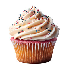 Tasty Cupcake with Frosting and Sprinkles Isolated on Transparent Background