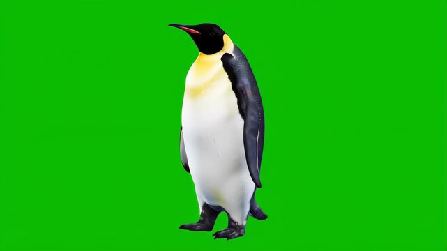Standing Penguin With Black Head and Yellow Patch on Green Background Animation
