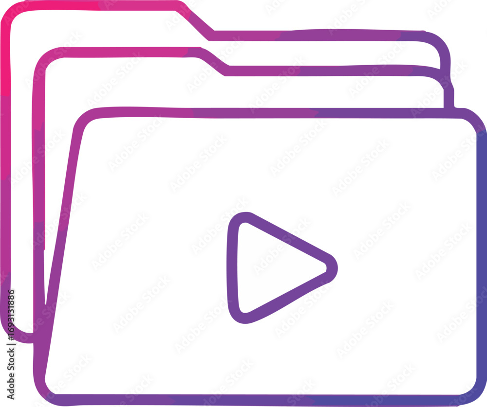 Poster Digital illustration of stacked folders with a play button icon, symbolizing video content organization and media management.