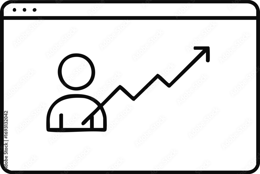 Poster this minimalist line icon illustrates user growth and digital performance metrics within a browser w