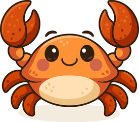 Cute red cartoon crab in kawaii style with big claws. Vector illustration for marine themes, kids’ products, and holiday designs.