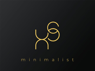 XS Minimalist Logo with Interlocking Shapes on Solid Black Background. A clean and modern minimalist logo design.