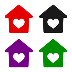 House icons with inside heart shapes.Love house set.Vector illustration.